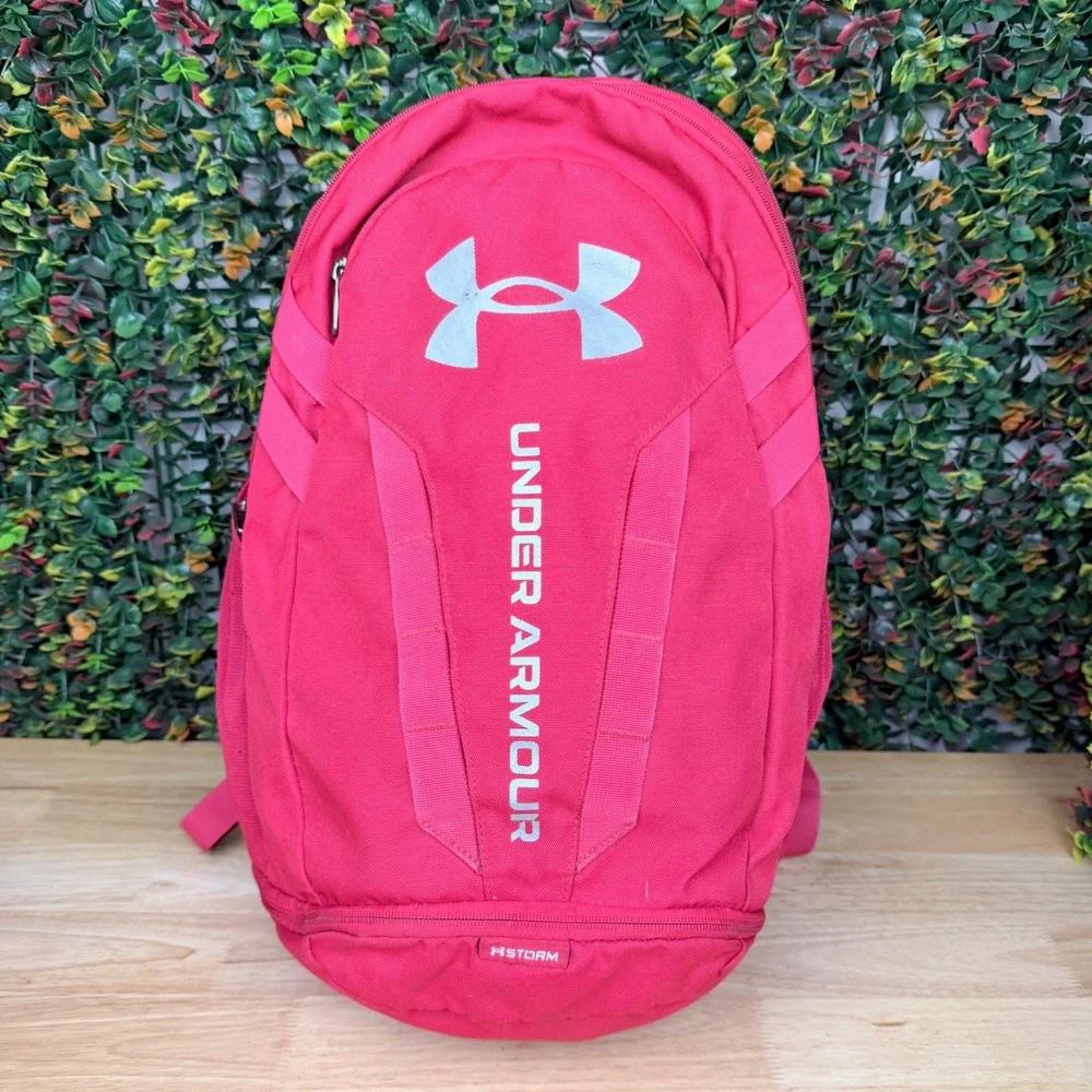 Under Armour Hustle 5.0 Backpack Red UA Storm Water Resistant Laptop Bag